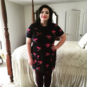 Marc by Marc Jacobs Navy Mod Dress with Pink Birds Size L